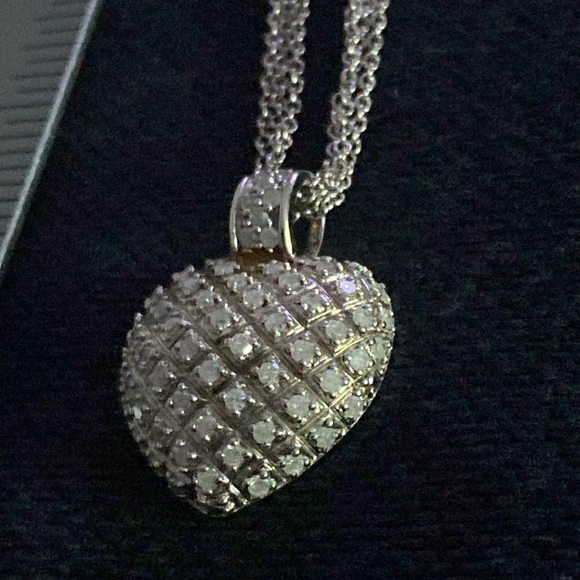 Stunning 925 silver heart-sparkling pendant-Beautiful!! 17” - Picture 4 of 9